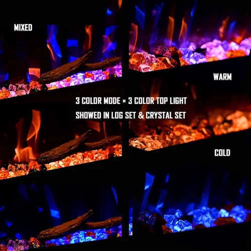 Miniatura 4 de Lujosa chimenea eléctrica de 74 pulgadas, calentador de chimenea empotrado en pared y empotrado en pared, color de llama ajustable y luz superior