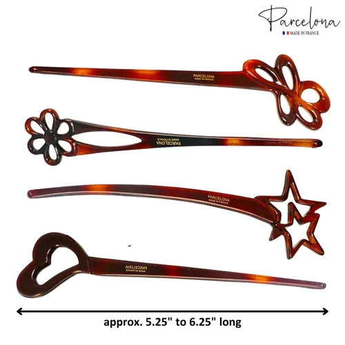 Miniatura 6 de Parcelona French Lavish - Juego de 4 palillos de celuloide para el pelo de moño grande para mujer