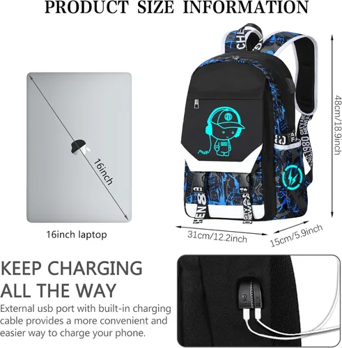 Miniatura 2 de Mochila escolar para niños, mochila estampada para adolescentes, mochila escolar grande de anime, mochila reflectante al aire libre. Mochila