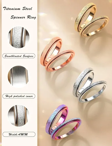 Miniatura 40 de Diamday Anillos antiestrés para mujeres y hombres – Anillo giratorio de acero inoxidable de 2/4 para aliviar la ansiedad y el estrés, con purpurina