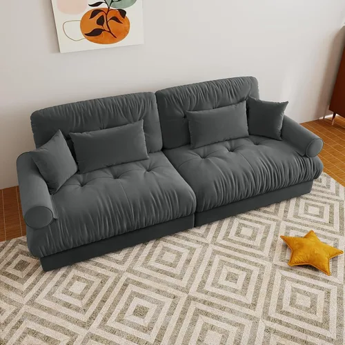 Miniatura 60 de Sofá modular de gran tamaño de 94 pulgadas, sofás seccionales grandes de color beige y blanco para sala de estar, juego de sofá de terciopelo, sofás