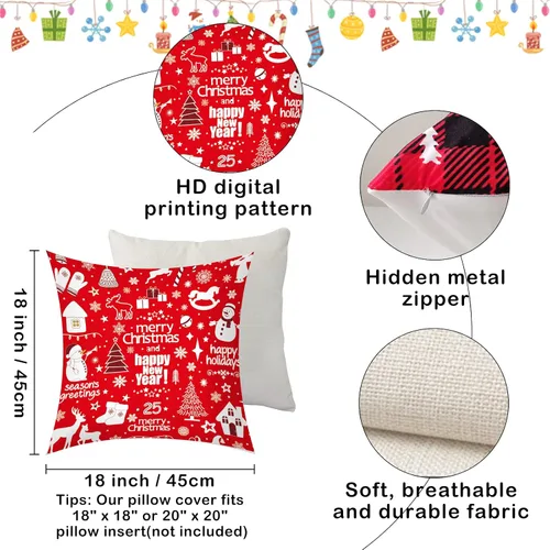Miniatura 3 de Juego de 6 fundas de almohada navideñas de 18 x 18 pulgadas, fundas de cojín decorativas de Navidad para sofá, decoración del hogar, fundas de cojín