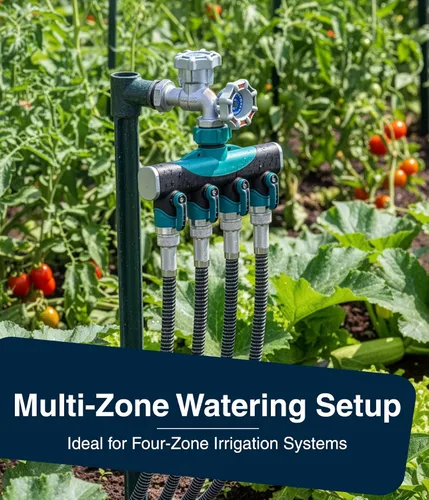 Miniatura 9 de DBR Tech® Divisor de manguera de 4 vías (durabilidad superior), conector de mangueras de jardín premium, válvula de agua resistente de 4 vías