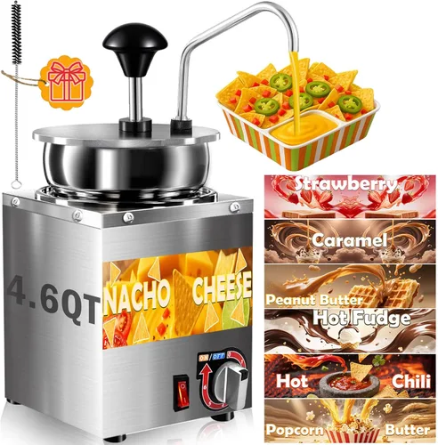 Miniatura 10 de Dispensador de queso Nacho, dispensador de queso nacho de 4.6 cuartos de galón con bomba, calentador de queso de dulce de azúcar caliente de acero