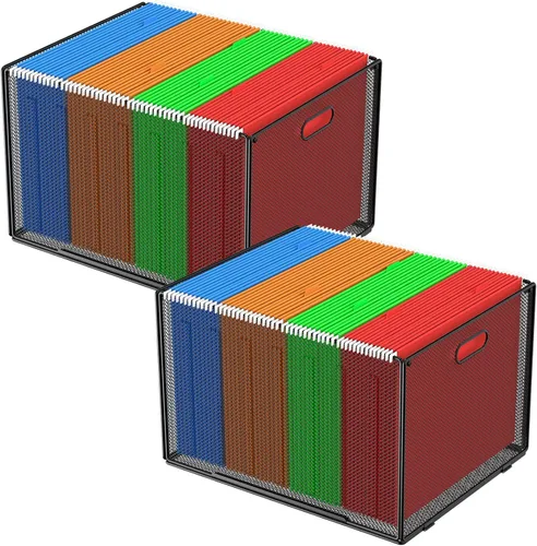 MaxGear Caja organizadora de archivos colgantes, carpeta de archivo de malla para tamaño carta/legal, caja de archivos de metal con asas, cajas de