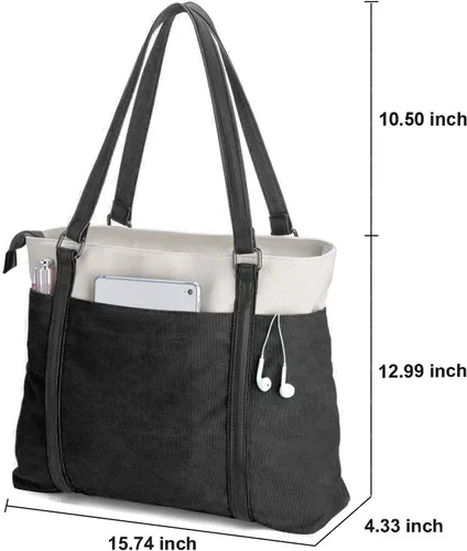 Miniatura 3 de Laptop Tote Bag for Women, 15.6 Inch Work Bag with Laptop Compartment and Zipper, Canvas Computer Tote for Teacher