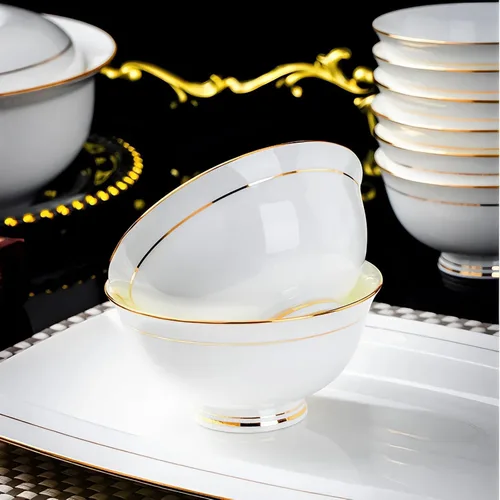 Miniatura 9 de Tazones de cerámica para sopa – Cuencos pequeños con borde dorado de 10 onzas – Porcelana de hueso premium – para helado, arroz, guarnición