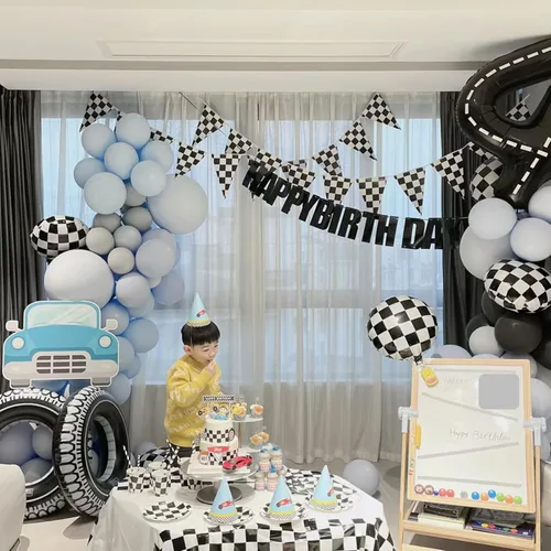 Miniatura 6 de 2 banderas a cuadros para cumpleaños, auto de carreras de doble cara, banderines a cuadros para niños, baby shower, decoración de fiesta