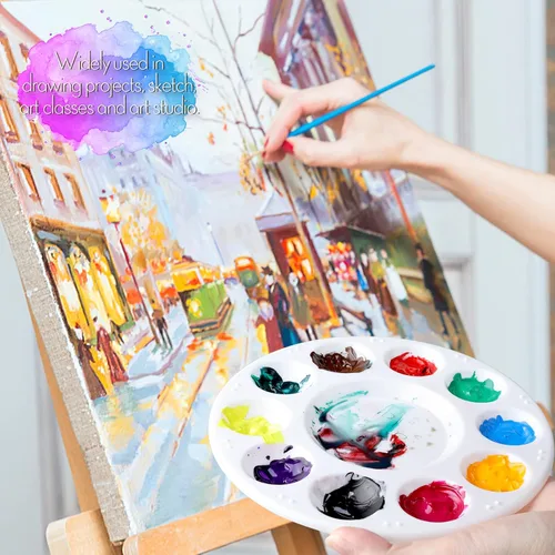Miniatura 7 de FANDAMEI Paleta de Pintura, Bandejas de Pintura para Niños, Paletas de Pintura con 10 Cavidades para Adultos y Niños, Paletas Redondas de Pintura
