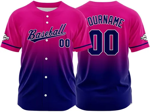 Miniatura 32 de Camiseta de béisbol con degradado personalizado, nombre, número y logotipo personalizados para hombres, mujeres y niños