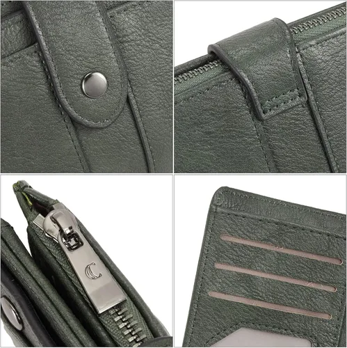 Miniatura 4 de CLUCI Cartera pequeña para mujer, de cuero, plegable, multitarjeta, organizador de diseñador, moneda con cremallera y ventana de identificación