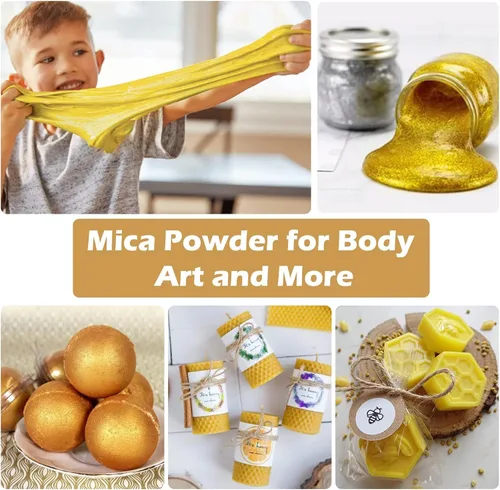 Miniatura 5 de HTVRONT - Polvo de mica en color dorado para resina epoxi, pigmento en polvo natural de 3.5 onzas (100 g), fácil de mezclar para hacer velas, jabón