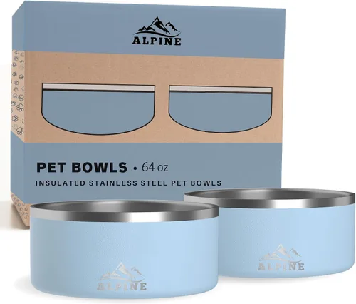 Miniatura 18 de Alpine Juego de 2 cuencos de acero inoxidable para perros, antideslizantes, cuenco de metal para mascotas para alimentos y agua, aislamiento de Azul