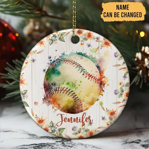Miniatura 2 de Hyturtle Adorno de Navidad personalizado para amantes del béisbol, adorno de cerámica con nombre personalizado de Just A Girl Who Loves Baseball