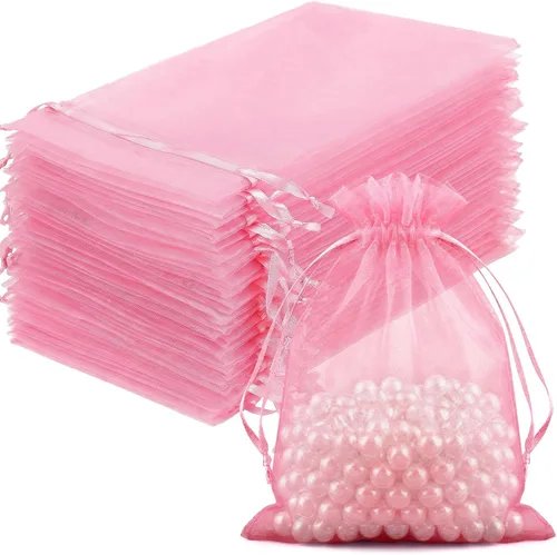Miniatura 22 de FUNFERY 100 bolsas de organza naranja de 4 x 6 pulgadas, pequeñas bolsas de regalo con cordón de malla para bolsitas, joyas, dulces, recuerdo