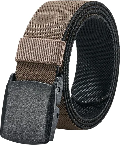LionVII Cinturones elásticos para hombre, correa reversible de 2 colores en 1 con hebilla de plástico para viajes de trabajo, cintura de 27 a 46