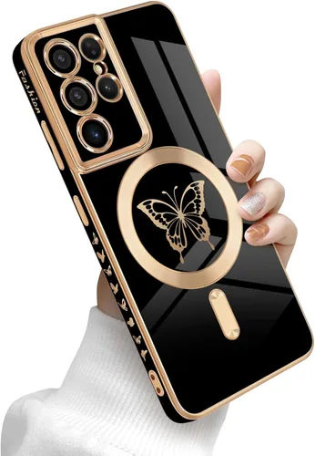 Miniatura 21 de Newseego Funda magnética para Samsung Galaxy S21 Plus 5G, bonita funda de lujo con borde chapado de mariposa para mujeres, niñas y hombres, TPU