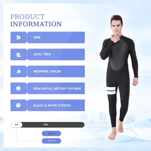 Miniatura 4 de Traje de neopreno completo para mujer de 0.079 pulgadas con cremallera trasera de neopreno para natación, surf, buceo, esnórquel, trajes húmedos