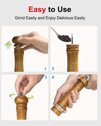 Miniatura 4 de Molinillo de sal de madera de 6 pulgadas, molinillo de pimienta manual recargable, grosor ajustable, molinillo de sal y pimienta, fácil de limpiar