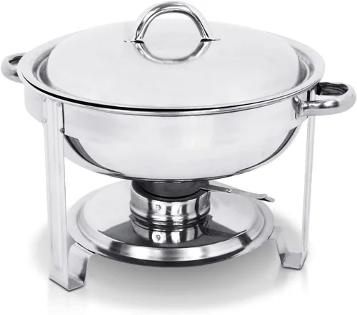 Miniatura 8 de Super Deal - Plato redondo de acero inoxidable de 5 cuartos de galón, para catering, cena y bufé, Plateado