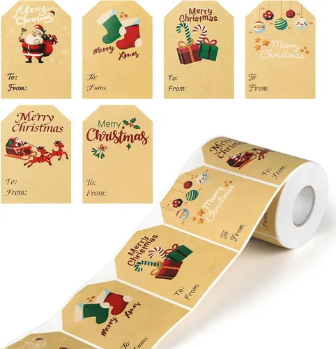 Yoget 250 PIEZAS Etiquetas de regalo de Navidad, etiquetas adhesivas de regalo de Navidad en kraft con etiquetas de nombre, decoraciones de Navidad