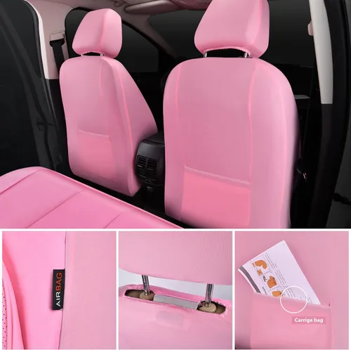 Miniatura 4 de CAR PASS Fundas de Asiento de Cuero Rosa Juego Completo Universal Resistente al Agua Soporte de Respaldo de Espuma 3D, Comodidad de Lujo Automotriz