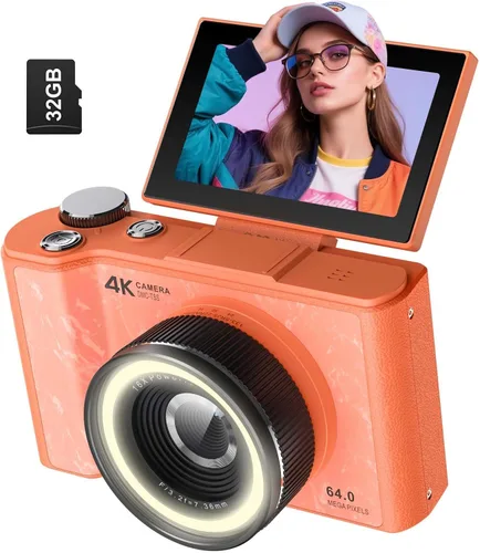 Miniatura 7 de W&O - Cámara digital para adolescentes, cámara digital para niños con tarjeta SD de 32 G, cámara de pantalla abatible de 180° para fotografía, Crema