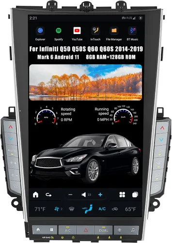 Aucar Mark 6 - Unidad principal de radio de coche Android estilo T de 13.6 pulgadas para Infiniti Q50 Q50S Q60 Q60S, reproductor de video estéreo