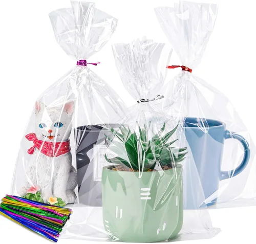 Miniatura 12 de LOKIQNG 150 PAQUETES Bolsas de Celofán de Navidad Bolsas de Regalo para Dulces y Galletas con Ataduras Giratorias para Recuerdos de Fiesta