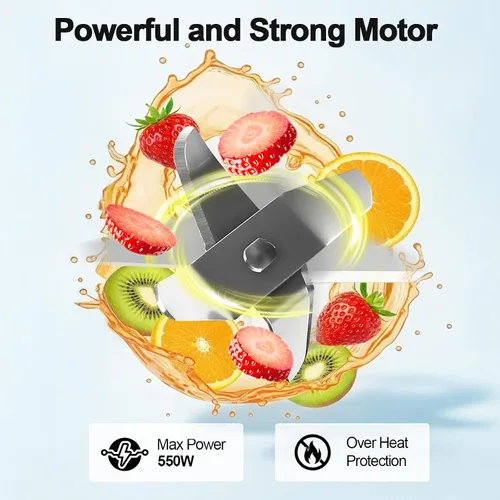 Miniatura 3 de OMMO Licuadora personal de 500 W para batidos, batidos y jugos con cuchillas de 4 aletas, vaso portátil Tritan de 17 onzas sin BPA, potente batidora