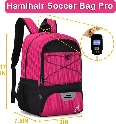 Miniatura 2 de Hsmihair - Bolsa de fútbol - Mochila de fútbol y mochila para fútbol, voleibol y baloncesto, con compartimento para pelota y tacos separados Rosa