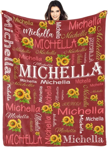 Miniatura 15 de Manta personalizada con nombre, manta personalizada con nombre, mantas personalizadas con texto, mantas de girasol, regalo personalizado para el día