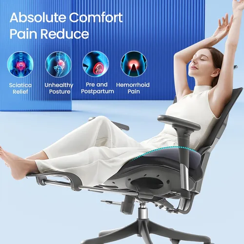 Miniatura 5 de Benazcap Cojín de asiento grande para silla de oficina, espuma viscoelástica, alivio del dolor de coxis, almohada para apoyo de espalda, almohadilla