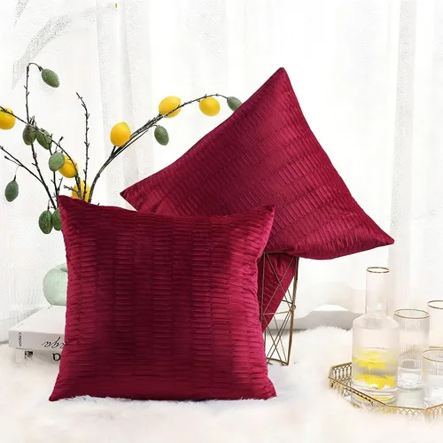 Miniatura 11 de Juego de 2 fundas de almohada decorativas de terciopelo a rayas plisadas de 14 x 26 pulgadas, funda de cojín rectangular suave y elegante para sofá