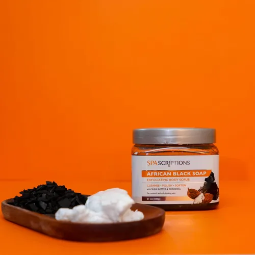 Miniatura 3 de SpaScriptions African Black Soap Sugar Scrub - Exfoliante corporal desintoxicante con manteca de karité y carbón, ideal para pieles grasas