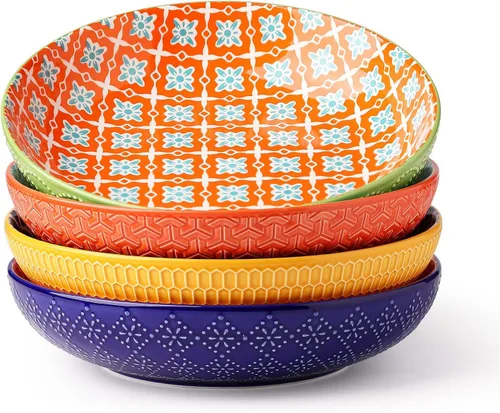 Metahom Tazones de cerámica para pasta, cuencos grandes de 40 onzas, 8.75 pulgadas de ancho y poco profundos para cocina, juego de cuencos y platos,