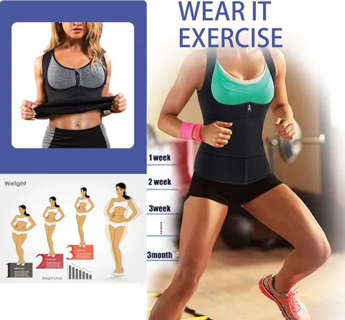 Miniatura 4 de GAODI Chaleco de entrenamiento de cintura para mujer, corsé delgado, corsé de neopreno, camiseta sin mangas con cremallera para entrenamiento