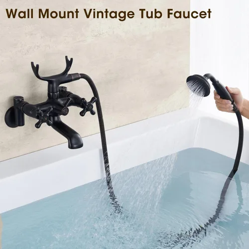 Miniatura 7 de Grifo de bañera de montaje en pared con ducha de mano, centro de 3 a 9 pulgadas, bronce aceitado vintage, juego de grifo de bañera de 2 agujeros