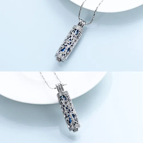 Miniatura 17 de Imrsanl Collar con colgante de urna de cremación con vial de cilindro hueco, urna de recuerdo, joyería de cremación, medallones conmemorativos