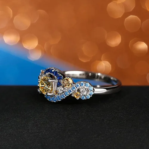 Miniatura 5 de Jeulia Juego de anillos de boda de compromiso de la noche estrellada de corte redondo, anillo de novia de plata de ley, aniversario de moda, día