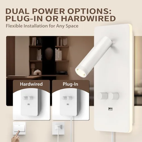 Miniatura 2 de M04 - Apliques regulables para montaje en pared, luz de lectura, lámpara de noche con puerto USB, enchufable, lámparas de pared con cable duro