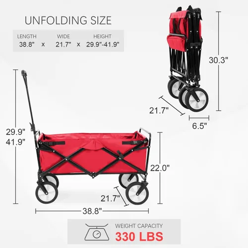 Miniatura 3 de PayLessHere Carrito plegable con ruedas Negro Carrito plegable resistente con capacidad de 330 libras con ruedas todo terreno y mango