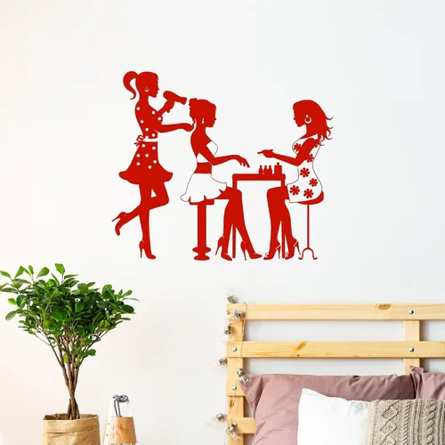 Miniatura 3 de Vinilo Adhesivo de Pared Salón de Belleza Peluquería Manicura Uñas Moda Modelo Chica Pegatinas Decoración Grande (688ig) Negro