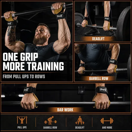 Miniatura 5 de ShapeX Agarre de mano para hombres y mujeres, correas de levantamiento de pesas para peso muerto, repuesto para Versa, Crossfit Grips - Correa