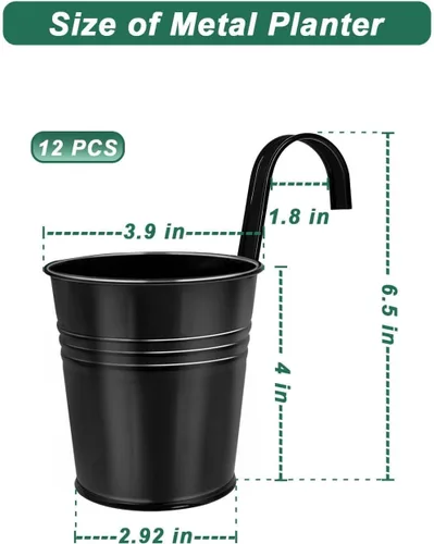 Miniatura 2 de Paquete de 12 macetas de barandilla para plantas al aire libre, macetas pequeñas colgantes de balcón de 4 pulgadas con ganchos desmontables y Negro