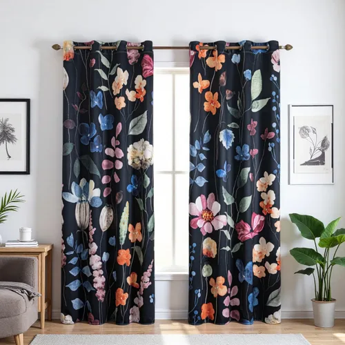 Cortinas Opacas Florales de 63 Pulgadas de Largo, 2 Paneles de 42x63 con Ojales, Coloridas Flores Exuberantes Multicolores, Hojas de Amapola con