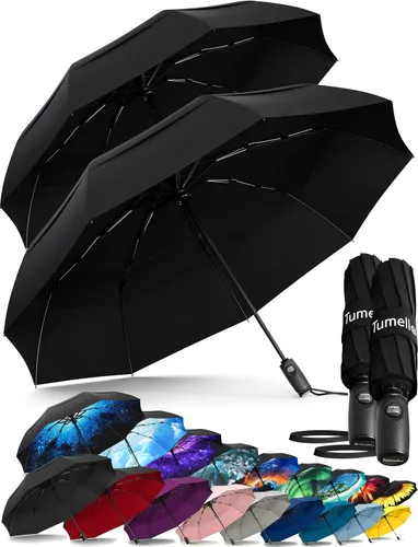 Miniatura 22 de TUMELLA Paraguas de viaje resistente al viento más fuerte (compacto, superior y hermoso), pequeño, fuerte pero ligero, portátil y paraguas de lluvia