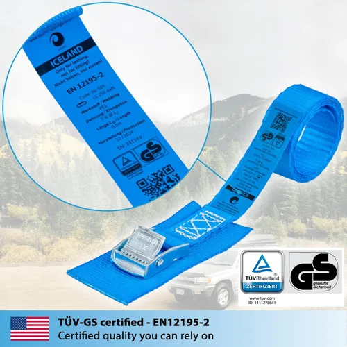 Miniatura 2 de valonic Islandia - Correas cortas de amarre - Paquete de 4, 1.6 pies x 1 pulgada, 1100 libras, certificado por TÜV Rheinl, almohadilla