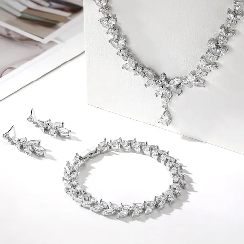 Miniatura 6 de Wedding Jewelry Set for Bride Bridal Jewelry Set for Wedding Cubic Zirconia Necklace Earrings Bracelet Sets for Bride Silver Jewelry Set for Women