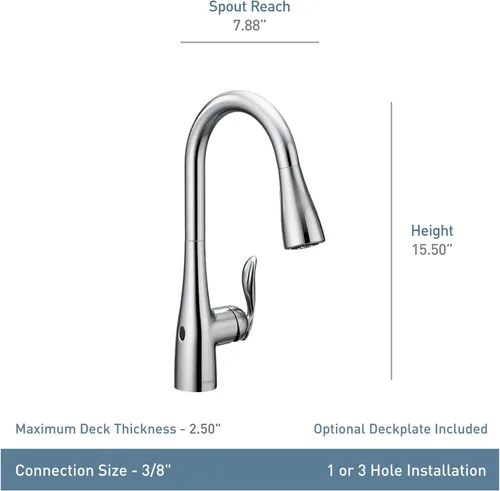 Miniatura 6 de Moen Arbor Grifo de cocina con sensor de onda sin contacto de un asa con limpieza eléctrica, color negro mate, 7594EWBL